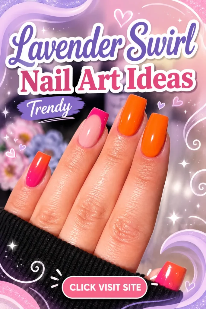 Trendy Nail Art Ideas 2026 featuring bright ombre nails with glossy pink and orange shades, square-shaped manicure, colorful summer nail inspiration, trendy nails 2026, acrylic nail designs, cute summer nail designs, and stylish modern nail art ideas.