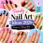 Trendy Nail Art Ideas 2026 featuring colorful French tips, floral accents, ombre designs, minimalist nails, and fashionable manicure inspiration.
