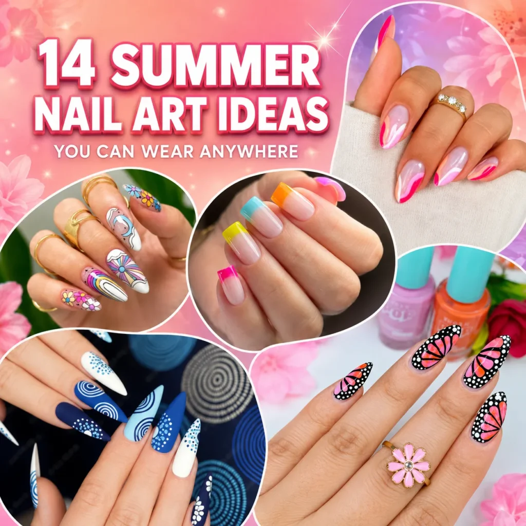 Classy black and white graphic almond nail design with glossy abstract details.