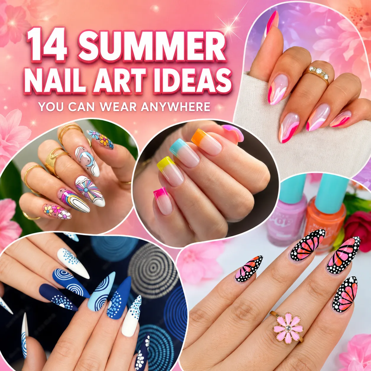 Classy black and white graphic almond nail design with glossy abstract details.