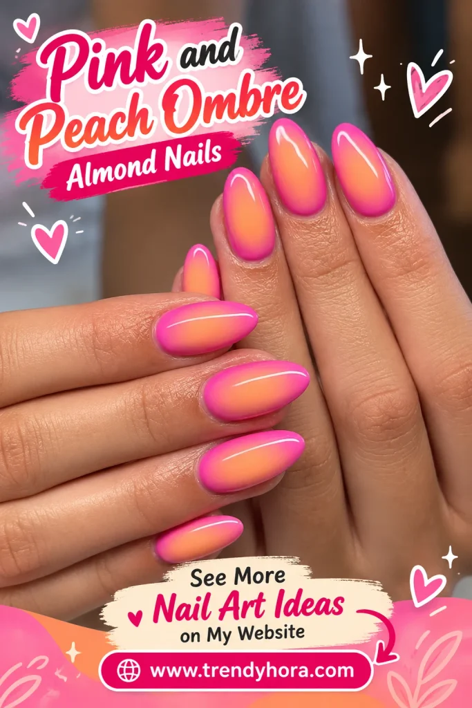Pink and Peach Ombre Almond Nails